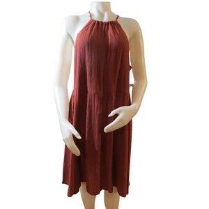 Kohl’s SO Dressy Tank Dress XL NWT Sleeveless Halter Pleated Rust/ Brick color